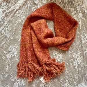 Fuzzy Orange and Yellow Winter Scarf With Fringe